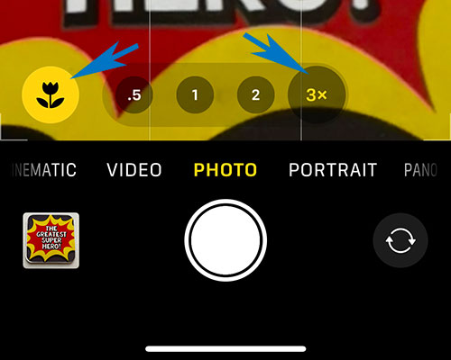 image showing macro icon using 3x telephoto lens